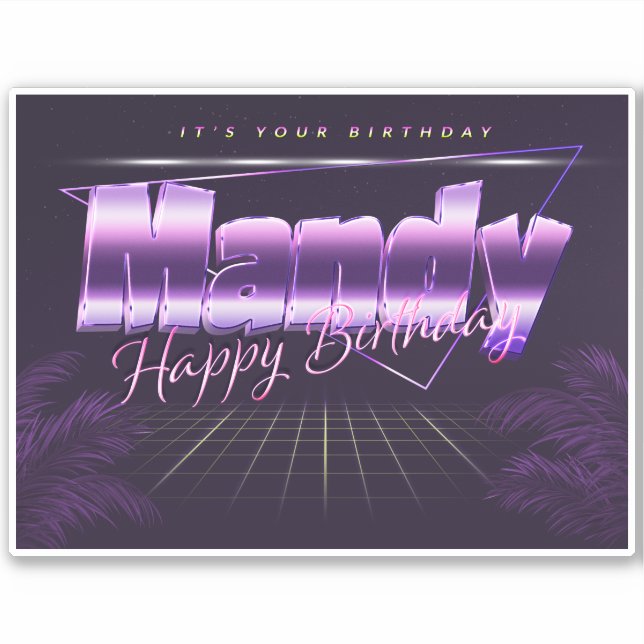 Mandy Name Vorname lila retro Sticker Geburtstag (Vorderseite)