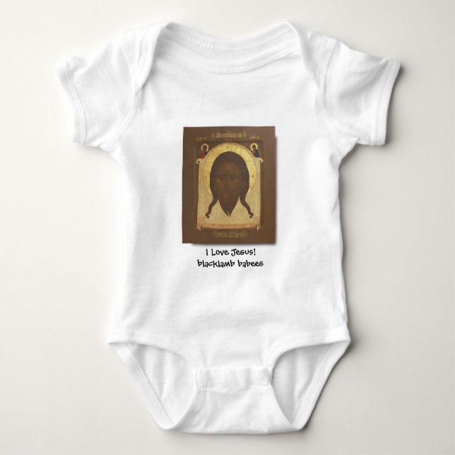 Mandylion Christus, i-Liebe Jesus! blacklamb Baby Strampler (Vorderseite)