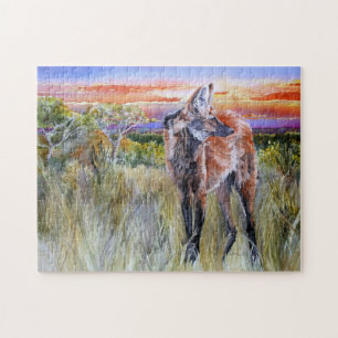 Maned Wolf-Aquarell-Kunst-Puzzlespiel Puzzle