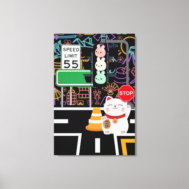 Maneki Neko Bunny Rabbit Wagashi Artwork Kawaii Leinwanddruck (Vorderseite)