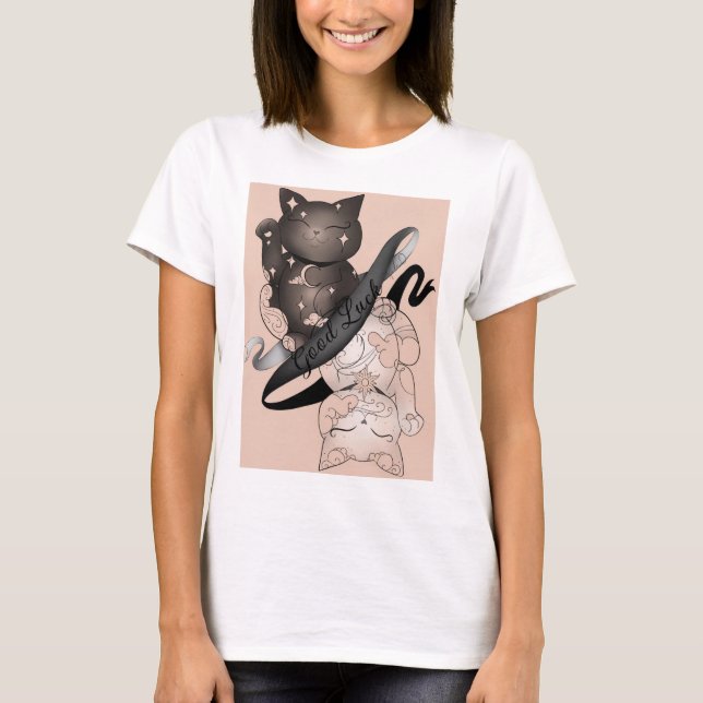 Maneki Neko Cats Viel Glück T-Shirt (Vorderseite)