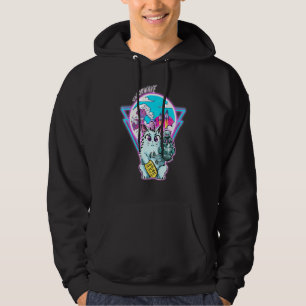 Maneki-Neko Cyberpunk-Katze mit Vapor Wave Style Hoodie