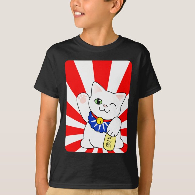Maneki Neko glückliche Katze T-Shirt (Vorderseite)