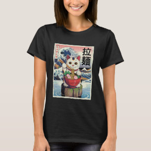 Maneki Neko Glückskatze Ramen Retro-Japanische Wel T-Shirt