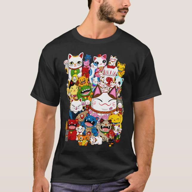 Maneki Neko (Glückskatze) Sammlung T-Shirt (Vorderseite)