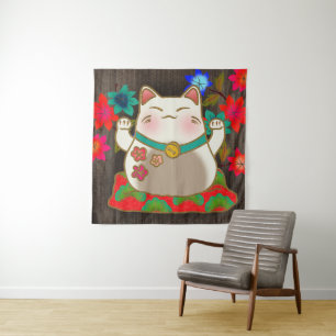 Maneki Neko Glückskatze Wandteppich