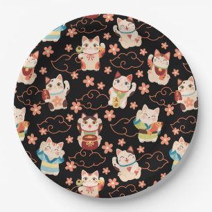Maneki Neko Glückskatzen Pappteller