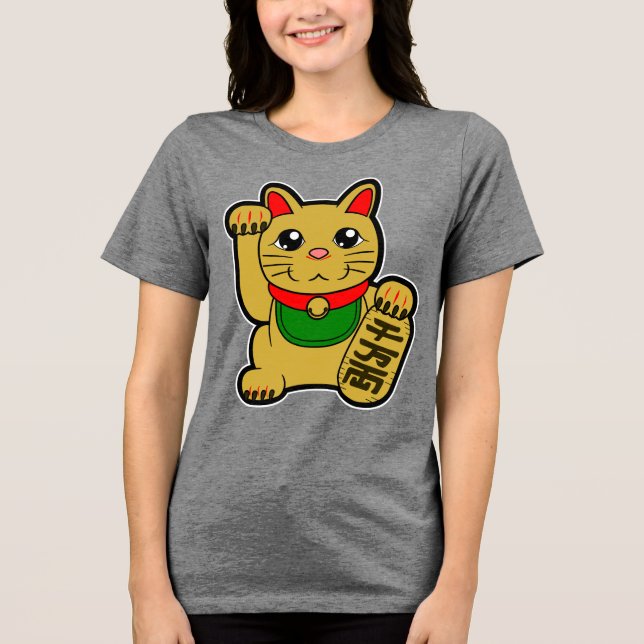 Maneki Neko: Gold Lucky Cat Tri-Blend Shirt (Vorderseite)