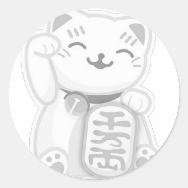Maneki neko grau runder aufkleber (Vorderseite)