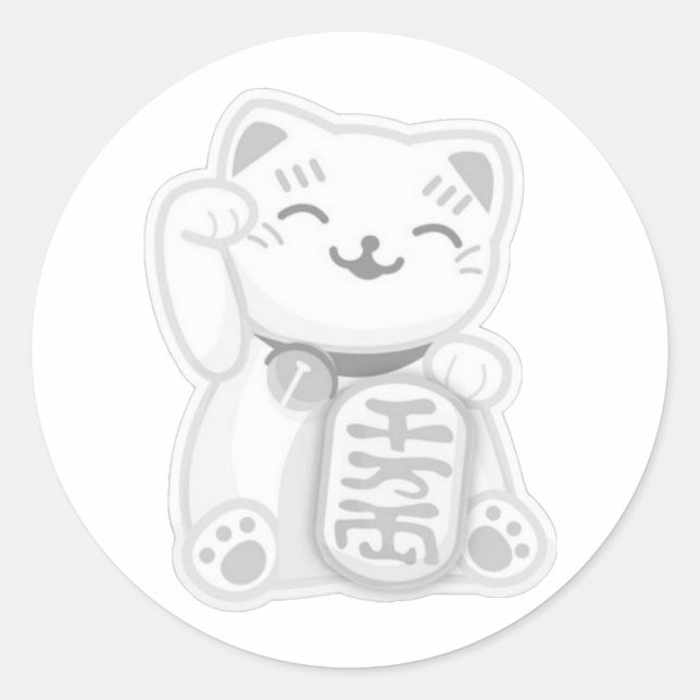 Maneki neko grau runder aufkleber (Vorderseite)
