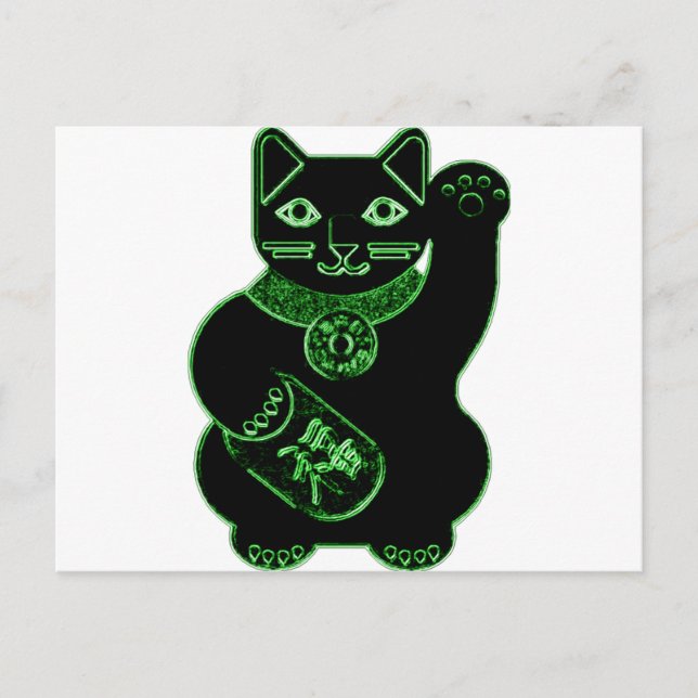 Maneki Neko Grüner Nebel Postkarte (Vorderseite)