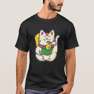 Maneki Neko isst Sushi Asien Fortune Viel Glück C T-Shirt