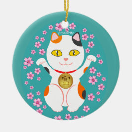 Maneki Neko Japanese Beckoning Lucky Cat Keramik Ornament