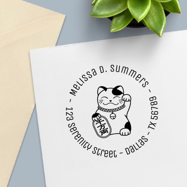 Maneki Neko Japanese Lucky Cat Round Address 2 Permastempel (Von Creator hochgeladen)