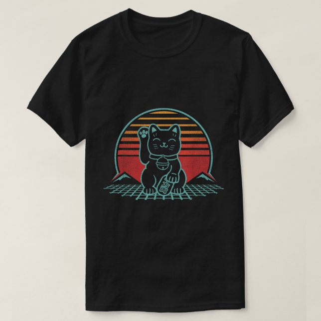 Maneki Neko Japanisch Lucky Cat Retro Ästhetik Kaw T-Shirt (Design vorne)