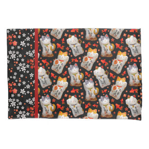 Maneki Neko Japanisch Waving Lucky Cat mit Koi Kissenbezug