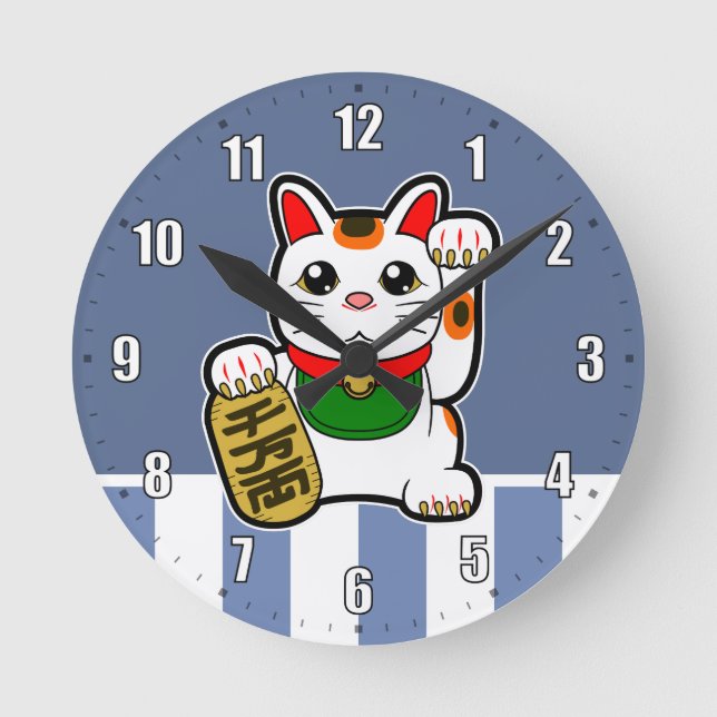 Maneki Neko: Japanische glückliche Katze Runde Wanduhr (Vorderseite)