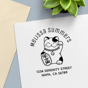 Maneki Neko Japanische Glückskatze Bogen Adresse Permastempel