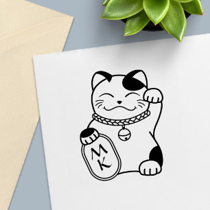 Maneki Neko Japanische Glückskatze Monogramm Permastempel