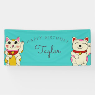 Maneki Neko Japanische Glückskatzen Geburtstag Banner