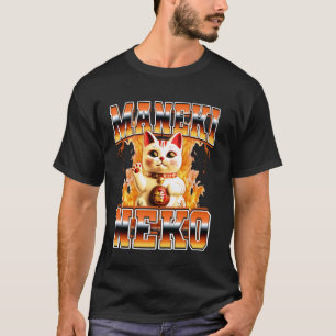 Maneki Neko Japanische Katze Glücksflammen 90er Bo T-Shirt