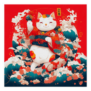 Maneki-Neko, Japanischer Lucky Cat Poster