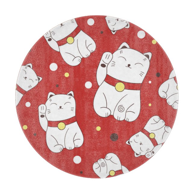 Maneki-Neko Katze, japanisches Doodle-Muster. Schneidebrett (Vorderseite)