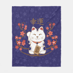 Maneki-neko Katze mit viel Glück-Kanji Fleecedecke
