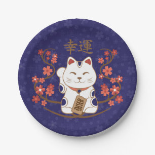 Maneki-neko Katze mit viel Glück-Kanji Pappteller
