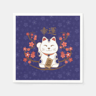Maneki-neko Katze mit viel Glück-Kanji Serviette