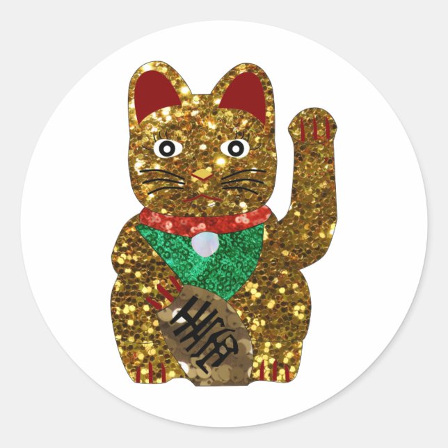 Maneki-Neko-Katze Runder Aufkleber (Vorderseite)