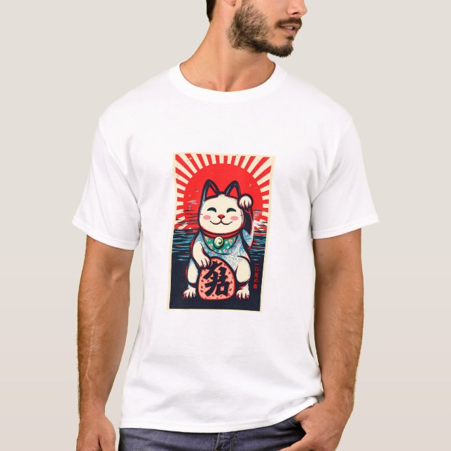 Maneki-Neko-Katze T-Shirt (Vorderseite)
