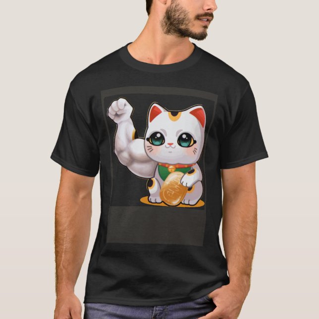 Maneki neko lucky cat gym bro pump flex swole T-Shirt (Vorderseite)