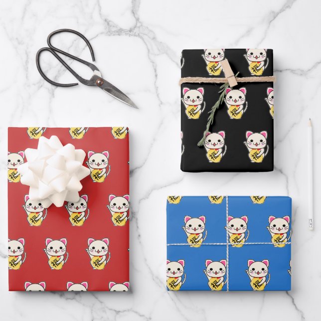 Maneki Neko - Lucky Cat Mixed Geschenkpapier Set (Vorderseite)