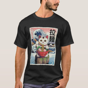 Maneki Neko Lucky Cat Ramen Retro Japanische Welle T-Shirt