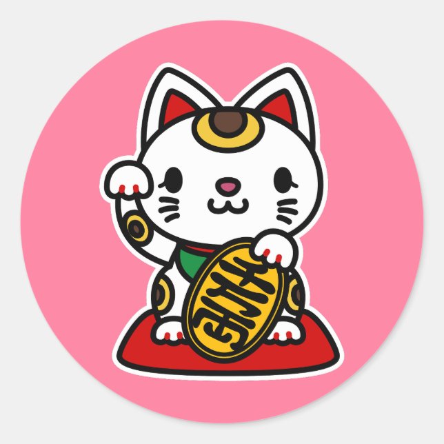 Maneki Neko (Lucky Cat) Runder Aufkleber (Vorderseite)