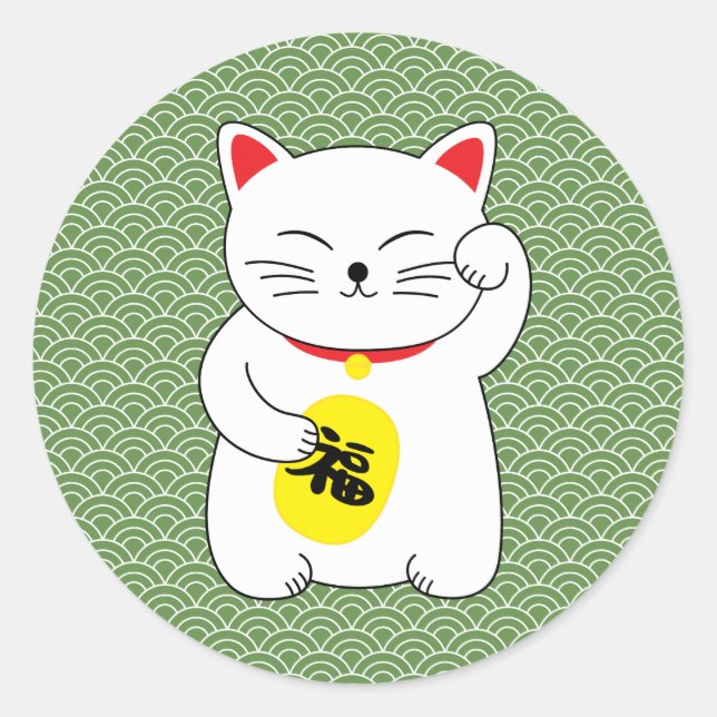 Maneki Neko Lucky Cat Runder Aufkleber (Vorderseite)