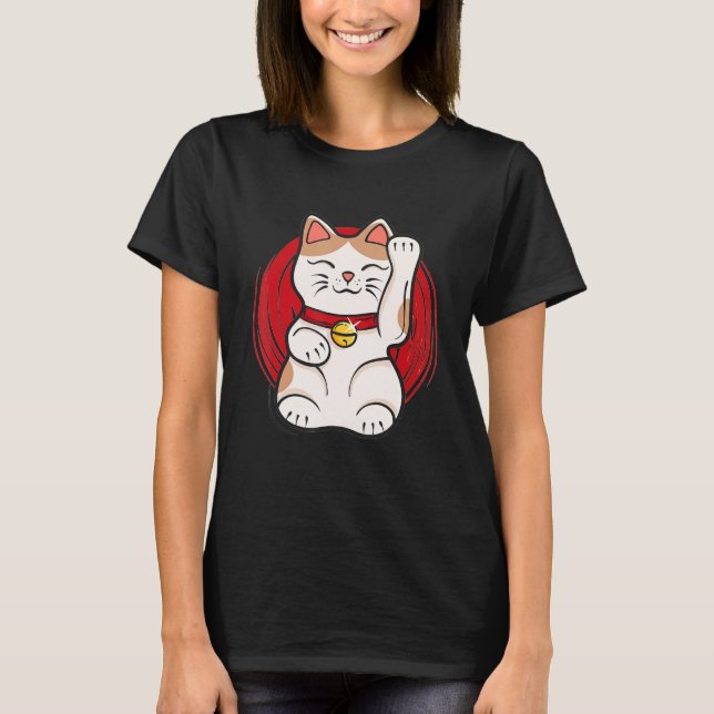 Maneki Neko Lucky Cat Statue Waving japanischen St T-Shirt (Vorderseite)