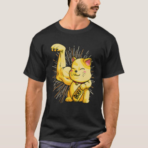 Maneki Neko Lucky Cat Süße Muskel Arm Japanischer T-Shirt