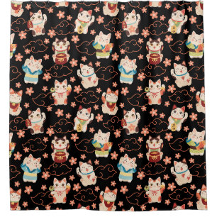 Maneki Neko Lucky Cats Duschvorhang