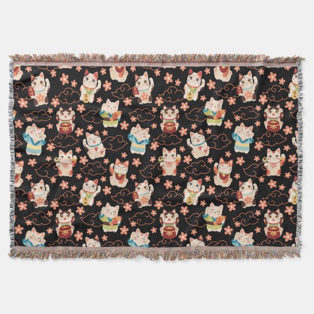 Maneki Neko Lucky Cats Muster Decke (Vorderseite)