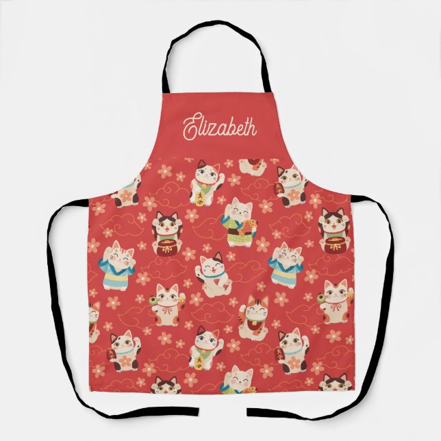 Maneki Neko Lucky Cats Personalisiert  Schürze (Vorderseite)