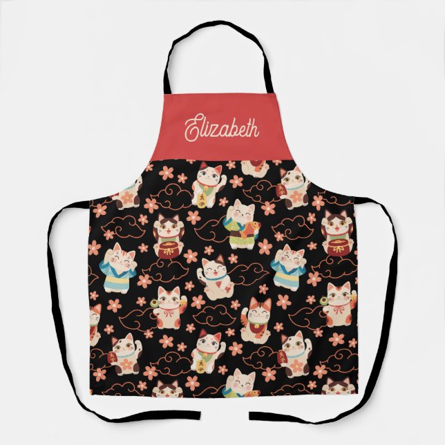 Maneki Neko Lucky Cats Personalisiert  Schürze (Vorderseite)