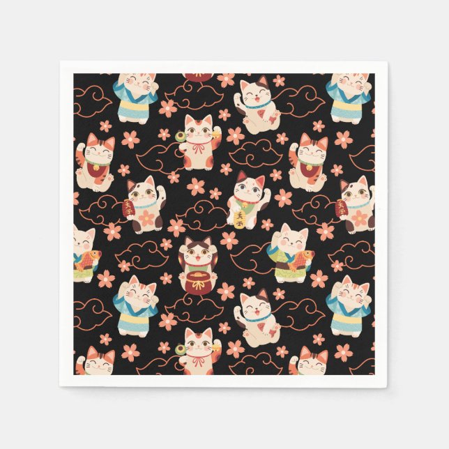 Maneki Neko Lucky Cats Personalisiert  Serviette (Vorderseite)