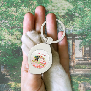 Maneki Neko Lucky Poiluna silberfarbenes Metall Schlüsselanhänger