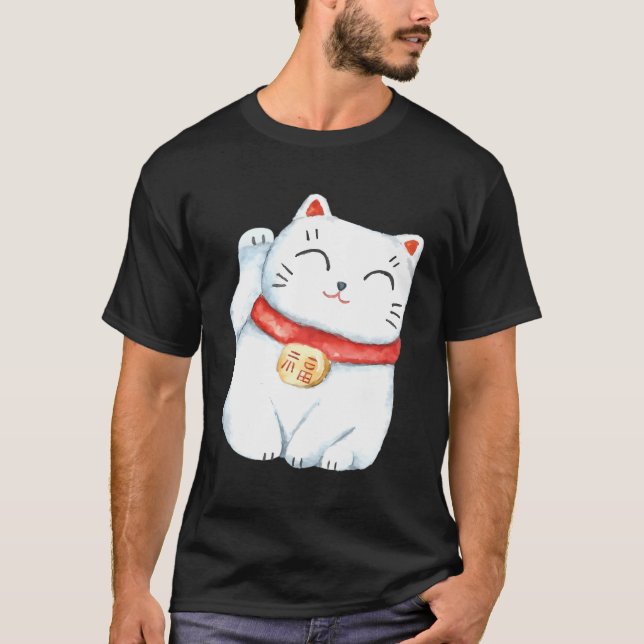 Maneki-Neko Lucky Waving Cat T-Shirt (Vorderseite)