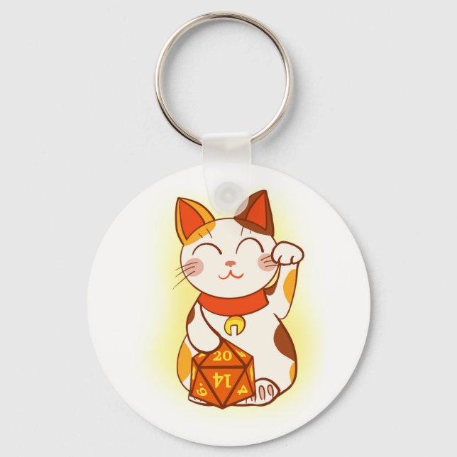 Maneki-neko mit D20 RPG Dice Viel Glück Charm Schlüsselanhänger (Vorderseite)
