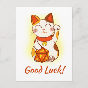 Maneki Neko mit D20 RPG Dice Viel Glück Postkarte