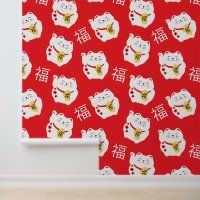 Maneki Neko Niedlich Lucky Cat Symbol auf Rot