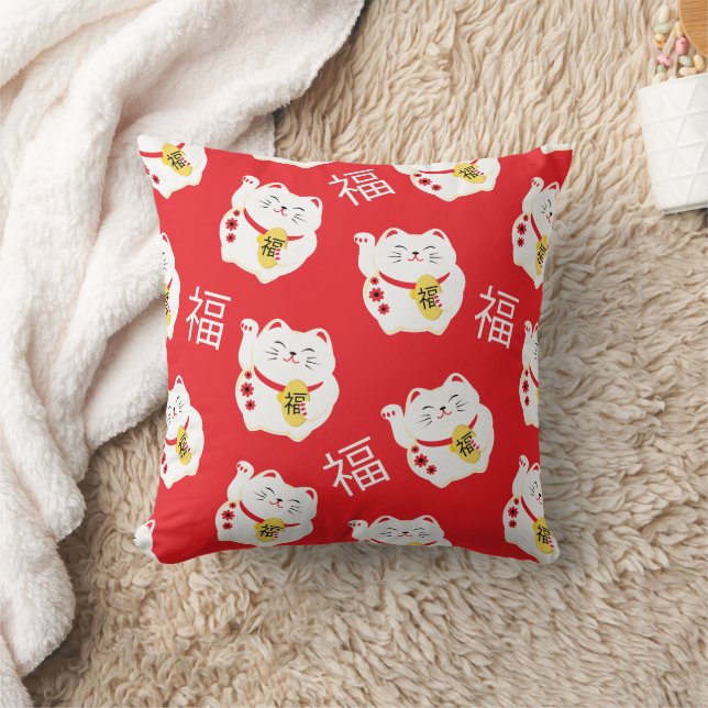 Maneki Neko Niedlich Lucky White Cat Kissen (Decke)